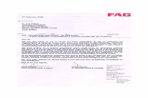 Credential Letter from Fag Bearings Brochure